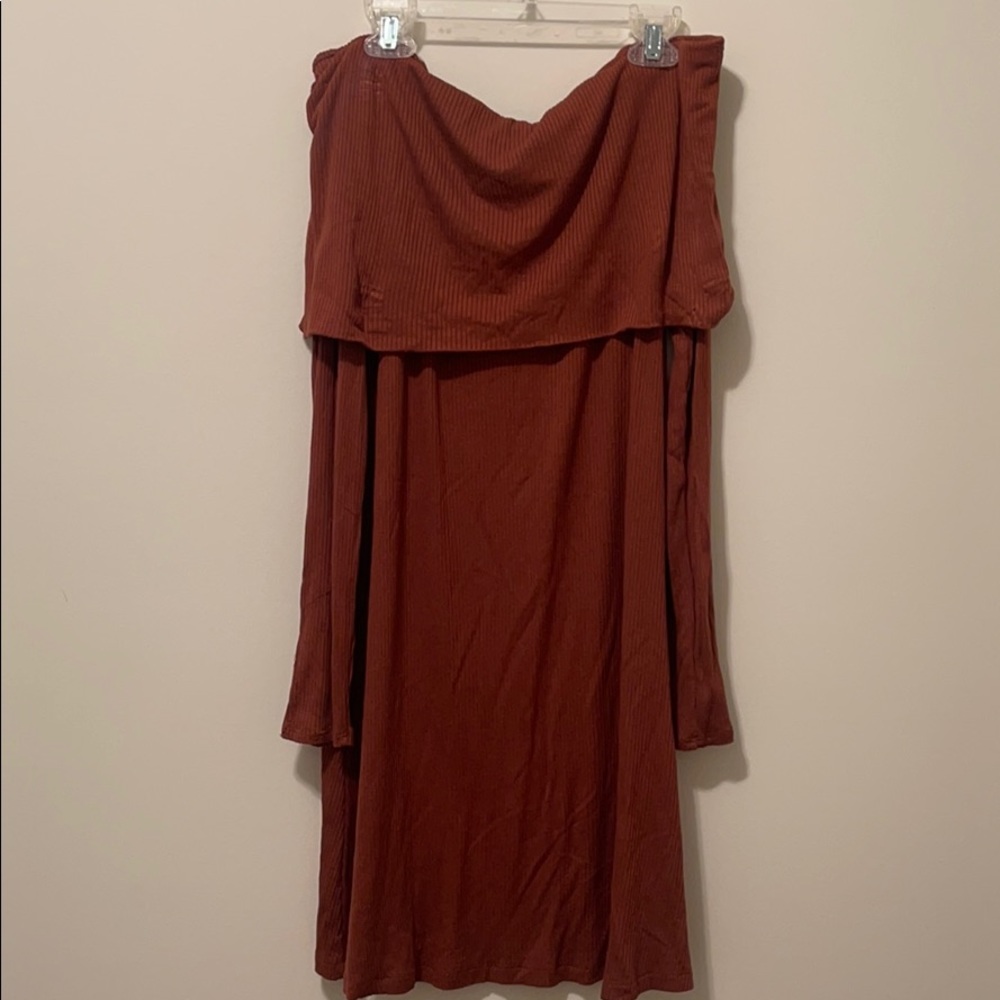 Women’s Rust Orange Off the Shoulder Ribbed Dress